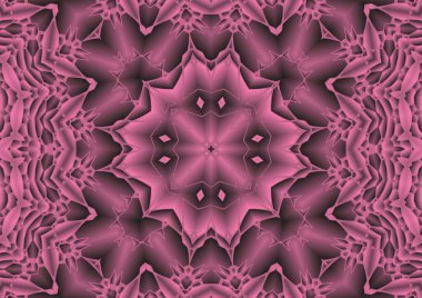 Dijital illüstrasyon, geometrik soyut renkli kaleydoskop simetrik desen ve gradyan etkisi. Klasik güzel dekoratif pembe arkaplan