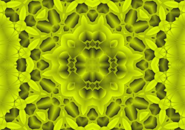 Dijital illüstrasyon, geometrik soyut renkli kaleydoskop simetrik desen ve gradyan etkisi. Klasik güzel dekoratif arkaplan