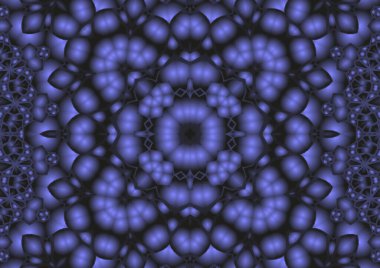 Dijital illüstrasyon, geometrik soyut renkli kaleydoskop simetrik desen ve gradyan etkisi. Klasik güzel dekoratif mavi arkaplan