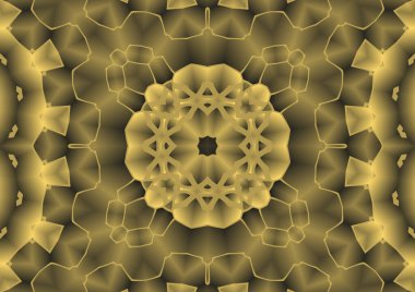 Dijital illüstrasyon, geometrik soyut renkli kaleydoskop simetrik desen ve gradyan etkisi. Klasik güzel dekoratif arkaplan