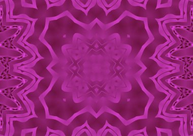 Dijital illüstrasyon, geometrik soyut renkli kaleydoskop simetrik desen ve gradyan etkisi. Klasik güzel dekoratif pembe arkaplan