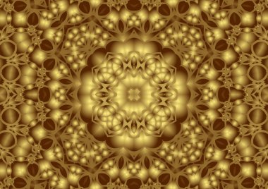 Dijital illüstrasyon, geometrik soyut renkli kaleydoskop simetrik desen ve gradyan etkisi. Klasik güzel dekoratif turuncu arka plan