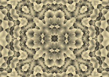 Dijital illüstrasyon, geometrik soyut renkli kaleydoskop simetrik desen ve gradyan etkisi. Klasik güzel dekoratif arkaplan