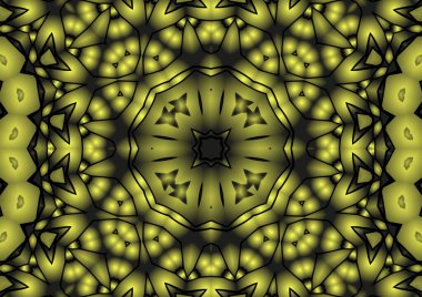 Dijital illüstrasyon, geometrik soyut renkli kaleydoskop simetrik desen ve gradyan etkisi. Klasik güzel dekoratif arkaplan