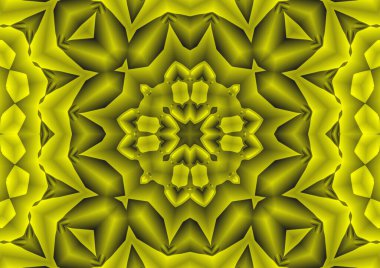 Dijital illüstrasyon, geometrik soyut renkli kaleydoskop simetrik desen ve gradyan etkisi. Klasik güzel dekoratif arkaplan