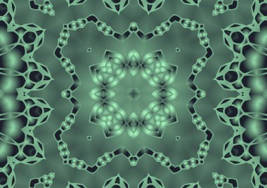 Dijital illüstrasyon, geometrik soyut renkli kaleydoskop simetrik desen ve gradyan etkisi. Klasik güzel dekoratif arkaplan