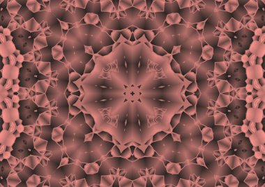 Dijital illüstrasyon, geometrik soyut renkli kaleydoskop simetrik desen ve gradyan etkisi. Klasik güzel dekoratif pembe arkaplan