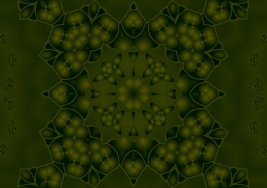 Dijital illüstrasyon, geometrik soyut renkli kaleydoskop simetrik desen ve gradyan etkisi. Klasik güzel dekoratif arkaplan