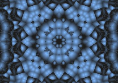 Dijital illüstrasyon, geometrik soyut renkli kaleydoskop simetrik desen ve gradyan etkisi. Klasik güzel dekoratif arkaplan