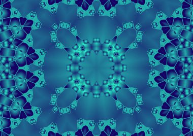 Dijital illüstrasyon, geometrik soyut renkli kaleydoskop simetrik desen ve gradyan etkisi. Klasik güzel dekoratif arkaplan