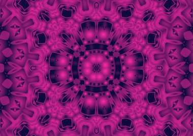 Dijital illüstrasyon, geometrik soyut renkli kaleydoskop simetrik desen ve gradyan etkisi. Klasik güzel dekoratif arkaplan