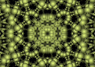 Dijital illüstrasyon, geometrik soyut renkli kaleydoskop simetrik desen ve gradyan etkisi. Klasik güzel dekoratif arkaplan