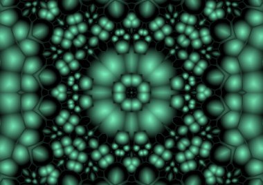 Dijital illüstrasyon, geometrik soyut renkli kaleydoskop simetrik desen ve gradyan etkisi. Klasik güzel dekoratif arkaplan