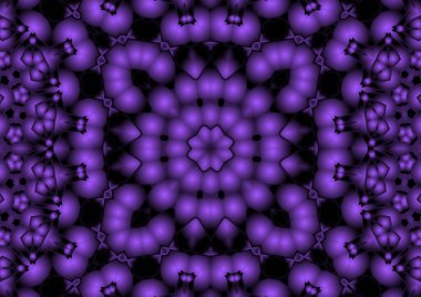Dijital illüstrasyon, geometrik soyut renkli kaleydoskop simetrik desen ve gradyan etkisi. Klasik güzel dekoratif mor arkaplan