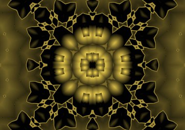 Dijital illüstrasyon, geometrik soyut renkli kaleydoskop simetrik desen ve gradyan etkisi. Klasik güzel dekoratif arkaplan