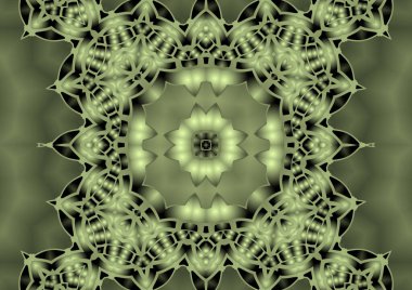 Dijital illüstrasyon, geometrik soyut renkli kaleydoskop simetrik desen ve gradyan etkisi. Klasik güzel dekoratif arkaplan