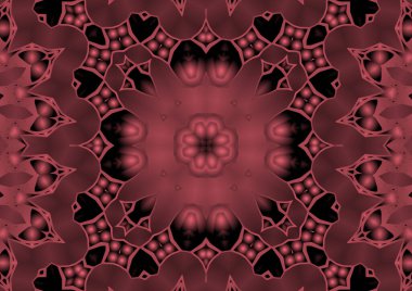 Dijital illüstrasyon, geometrik soyut renkli kaleydoskop simetrik desen ve gradyan etkisi. Klasik güzel dekoratif pembe arkaplan