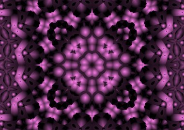 Dijital illüstrasyon, geometrik soyut renkli kaleydoskop simetrik desen ve gradyan etkisi. Klasik güzel dekoratif pembe arkaplan