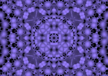 Dijital illüstrasyon, geometrik soyut renkli kaleydoskop simetrik desen ve gradyan etkisi. Klasik güzel dekoratif arkaplan