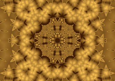 Dijital illüstrasyon, geometrik soyut renkli kaleydoskop simetrik desen ve gradyan etkisi. Klasik güzel dekoratif arkaplan