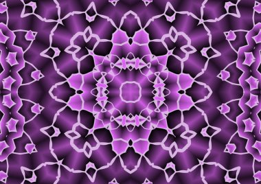 Dijital illüstrasyon, geometrik soyut renkli kaleydoskop simetrik desen ve gradyan etkisi. Klasik güzel dekoratif pembe arkaplan