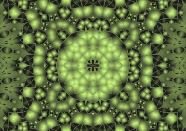 Dijital illüstrasyon, geometrik soyut renkli kaleydoskop simetrik desen ve gradyan etkisi. Klasik güzel dekoratif arkaplan