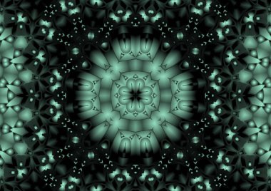 Dijital illüstrasyon, geometrik soyut renkli kaleydoskop simetrik desen ve gradyan etkisi. Klasik güzel dekoratif arkaplan