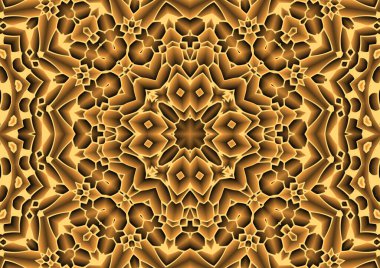 Dijital illüstrasyon, geometrik soyut renkli kaleydoskop simetrik desen ve gradyan etkisi. Klasik güzel dekoratif arkaplan