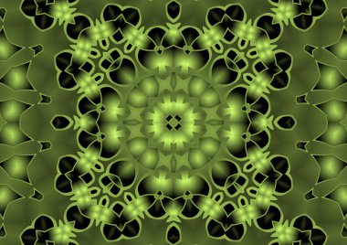 Dijital illüstrasyon, geometrik soyut renkli kaleydoskop simetrik desen ve gradyan etkisi. Klasik güzel dekoratif arkaplan