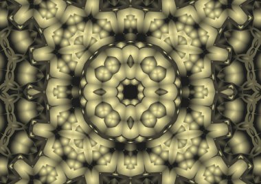 Dijital illüstrasyon, geometrik soyut renkli kaleydoskop simetrik desen ve gradyan etkisi. Klasik güzel dekoratif arkaplan