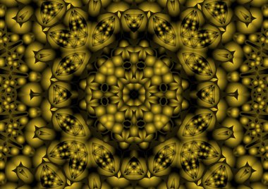 Dijital illüstrasyon, geometrik soyut renkli kaleydoskop simetrik desen ve gradyan etkisi. Klasik güzel dekoratif arkaplan