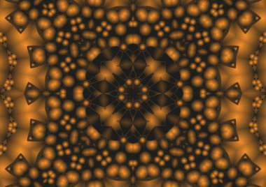 Dijital illüstrasyon, geometrik soyut renkli kaleydoskop simetrik desen ve gradyan etkisi. Klasik güzel dekoratif arkaplan