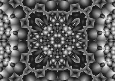 Dijital illüstrasyon, geometrik soyut kaleydoskop simetrik desen ve gradyan etkisi. Klasik güzel dekoratif arkaplan