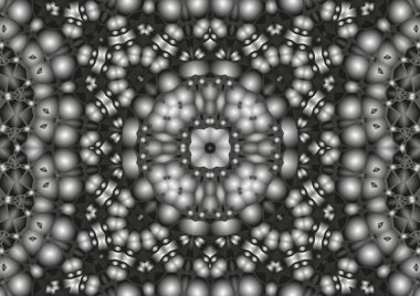 Dijital illüstrasyon, geometrik soyut kaleydoskop simetrik desen ve gradyan etkisi. Klasik güzel dekoratif arkaplan