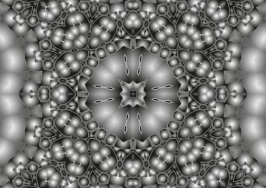 Dijital illüstrasyon, geometrik soyut kaleydoskop simetrik desen ve gradyan etkisi. Klasik güzel dekoratif arkaplan