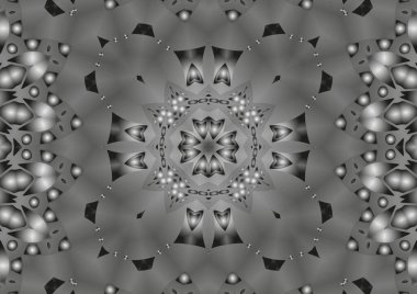 Dijital illüstrasyon, geometrik soyut kaleydoskop simetrik desen ve gradyan etkisi. Klasik güzel dekoratif arkaplan