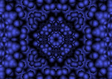 Dijital illüstrasyon, geometrik soyut renkli kaleydoskop simetrik desen ve gradyan etkisi. Klasik güzel dekoratif mavi arkaplan