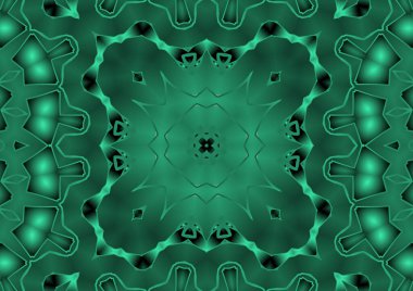 Dijital illüstrasyon, geometrik soyut renkli kaleydoskop simetrik desen ve gradyan etkisi. Klasik güzel dekoratif arkaplan