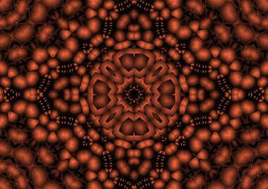 Dijital illüstrasyon, geometrik soyut renkli kaleydoskop simetrik desen ve gradyan etkisi. Klasik güzel dekoratif kırmızı arkaplan