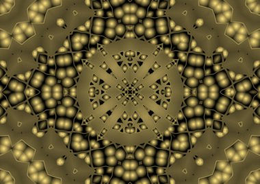 Dijital illüstrasyon, geometrik soyut renkli kaleydoskop simetrik desen ve gradyan etkisi. Klasik güzel dekoratif arkaplan