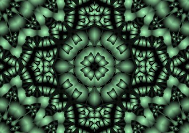 Dijital illüstrasyon, geometrik soyut renkli kaleydoskop simetrik desen ve gradyan etkisi. Klasik güzel dekoratif arkaplan