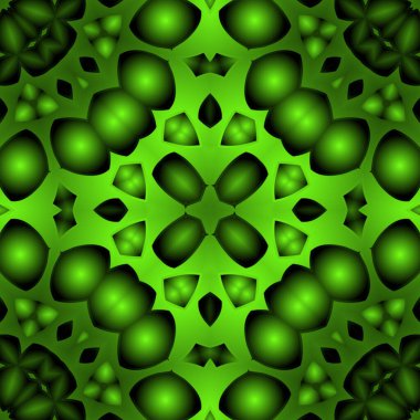 Dijital illüstrasyon, geometrik soyut renkli kaleydoskop simetrik desen ve gradyan etkisi. Klasik güzel dekoratif yeşil arkaplan