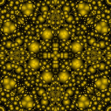 Dijital illüstrasyon, geometrik soyut renkli kaleydoskop simetrik desen ve gradyan etkisi. Klasik güzel dekoratif sarı arkaplan