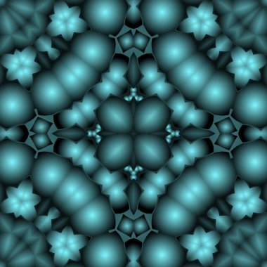 Dijital illüstrasyon, geometrik soyut renkli kaleydoskop simetrik desen ve gradyan etkisi. Klasik güzel dekoratif mavi arkaplan