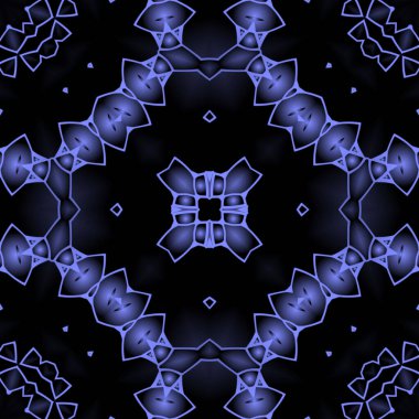 Dijital illüstrasyon, geometrik soyut renkli kaleydoskop simetrik desen ve gradyan etkisi. Klasik güzel dekoratif arkaplan