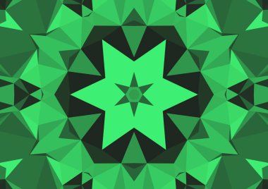 Geometrik soyut kaleydoskopik simetrik desenli klasik dekoratif yeşil arkaplan