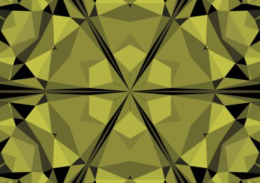 Geometrik soyut kaleydoskopik simetrik desenli klasik dekoratif sarı arkaplan