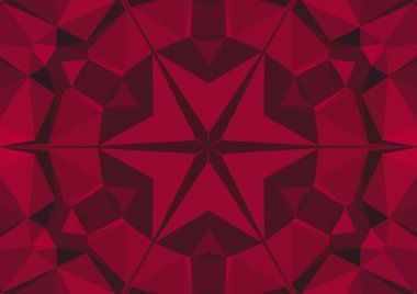 Geometrik soyut kaleydoskopik simetrik desenli klasik dekoratif kırmızı arkaplan