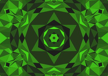 Geometrik soyut kaleydoskopik simetrik desenli klasik dekoratif yeşil arkaplan