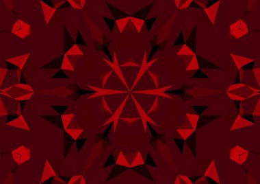 Geometrik soyut kaleydoskopik simetrik desenli klasik dekoratif kırmızı arkaplan